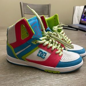 Fun high top sneakers. Blue green and pink. DC. Size 7